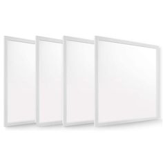 three white frames on the wall with one empty and one closed, all in different positions