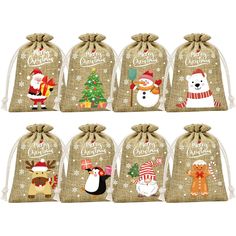 PRICES MAY VARY. 【DELICATE CHRISTMAS DESIGN】: FLOE Christmas Burlap Gift bags with drawstring are printed with 8 cute and vivid Christmas classic elements, namely Santa Claus, Christmas tree, Snowman, Bear, Elk, Penguin, Gnome, Gingerbread Man, all together with Merry Christmas text, enhancing joyful Christmas festival vibe and bringing you an unforgettable holiday. You will receive 36 pieces of FLOE Burlap Christmas Drawstring Bags Reusable Linen Treat Bags in total in 8 different creative patt Kindergarten Goodie Bags, Fabric Snack Bags, Flax Bag, Tree Favors, Christmas Candy Bag, Christmas Burlap, Linen Bags, Burlap Gift Bags, Small Christmas Tree