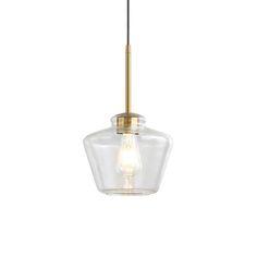 a small glass light fixture hanging from a ceiling