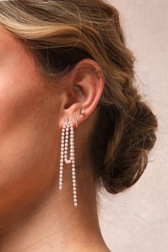 Dainty Charisma Gold and White Rhinestone Pearl Fringe Earrings Pearl Fringe, Pearl Trend, The Spell, Faux Pearl Earrings, White Rhinestone, Chic Accessories, Accessories Jewelry Earrings, Pearl Chain, Fringe Earrings