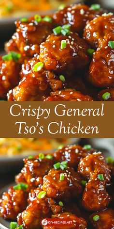 crispy general tso's chicken is served in a bowl