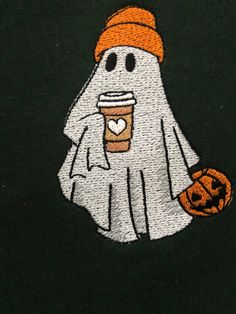 Ghost Halloween Embroidered Sweatshirts  Sweatshirt - Crewnecks and Hoodies Custom Available:  - different color sweatshirts available - different thread colors available    For other Halloween Designs visit our Halloween Section on our page https://www.etsy.com/shop/moncherieapparel?ref=seller-platform-mcnav Sizing : These are UNISEX and ADULT sweatshirts. Sizes differ between each manufacturer so we strongly recommend using the measurement chart provided in the picture section to make sure you Hooded Embroidered Sweatshirt For Halloween, Trendy Sweatshirts, Coffee Halloween, White Ghost, Boo Ghost, Halloween Hoodie, Thread Colors, Halloween Designs, Art Idea