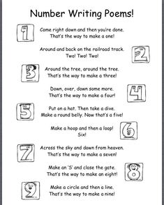 the number writing poem worksheet is shown in black and white with numbers on it