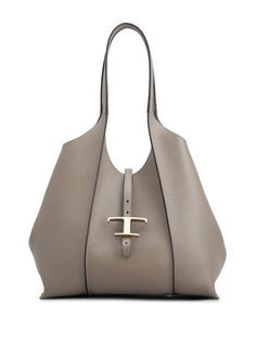 taupe grey leather gold-tone logo plaque snap-fit fastening two top handles main compartment removable pouch Taupe Grey, Mini Tote Bag, Mini Tote, Press Studs, Black Tote Bag, Grey Leather, Leather Tote Bag, Womens Tote Bags, Leather Tote