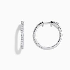 Effy 14K White Gold 3/4" Diamond Hoop Earrings Small Hoop Diamond Earrings In White Gold, Timeless Hoop Earrings For Anniversary, Small Hoop Halo Earrings In Fine Jewelry Style, Brilliant Cut Hoop Earrings, Small Hoop Earrings With Halo Design, Timeless Small Hoop Earrings In White Gold, Timeless Small White Gold Hoop Earrings, Small Hoop White Gold Earrings With Halo Design, Small Hoop Earrings In White Gold