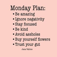 the words monday plan are written in black and white on a pink background with an image of