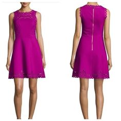 Ted Baker Verony Embroidered Eyelet Skater Dress In Fuchsia Purple Size 1 Us 4. Ted Baker's Size 1 Converts To Us Size 4. Iconic Dress Seen On Many Celebrities In Tv Shows. Ted Baker London Verony Eyelet Embroidered Skater Dress Is A Sleeveless Fit And Flare Dress Fashioned From A Color Soaked Knit Viscose Blend Material. Beautiful Embroidery On Front And Hemline. Exposed Back Zipper Closure. Side-Seam Pockets. Fitted Waist. Fully Lined. See Photos For Measurements. New With Tags. Comes From Cle Spring Fitted Dress With Cutwork, Spring Fitted Cutwork Dresses, Spring Cutwork Fitted Dress, Ted Baker Dresses, Fuchsia Purple, Iconic Dresses, Ted Baker London, Beautiful Embroidery, Fit And Flare Dress