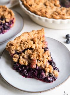 a slice of blueberry pie on a plate