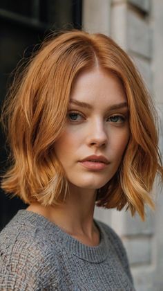 Sleek Copper Golden-haired Pixie 💇‍♀️ Short Light Copper Hair, Copper Blonde Pixie, Copper Bobs, Blonde To Copper Hair, Strawberry Blonde Pixie, Ginger Spice Hair, Ginger Blonde Hair, Short Copper Hair, Sleek Pixie