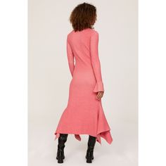 Pink knit (91% Wool, 8% Nylon). Sweater sheath. Mock neck. Long sleeves. Pull on. 45" from shoulder to hemline. Imported. Spring Ribbed A-line Sweater Dress, Fitted V-neck Crochet Dress With Hollow Out Details, Pink Ribbed V-neck Mini Dress, Pink Ribbed Long Sleeve Sweater Dress, Luxury Ribbed V-neck Midi Dress, Cross Front Dress, Bright Sweater, Handkerchief Hem, Rent The Runway