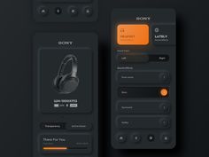 an app with headphones on it and the user's name displayed in orange