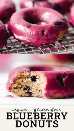 blueberry donuts on a cooling rack with text overlay