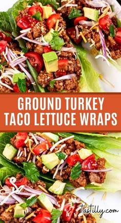 ground turkey taco lettuce wraps on a white plate