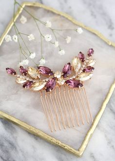 Purple Bridal Hair Comb Purple Hair Comb Purple Violet - Etsy Violet Crystal, Silver Hair Comb, Gold Hair Comb, Violet Hair, Hair Comb Bridal, Crystal Hair Comb, Purple Violet, Bridal Hair Comb, Crystal Hair