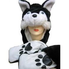 A Soft and Fashionable Black Husky Hat; Very Warm and Comfy.;One Size Fits Most Adults and Children.;Ear Flaps With Hand Pockets Extend 28 Inches. Hand Pockets May Be To Small For Some Adults.;100% Polyester. Color: White.  Gender: unisex.  Age Group: adult. Black Husky, Elephant Hat, Wolf Hat, Leopard Hat, Hat With Ear Flaps, Pet Raccoon, Fox Hat, Cartoon Panda, Pet Fox