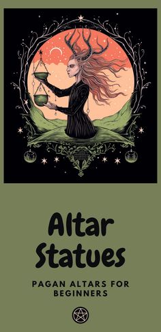 the cover for altar statues, featuring an image of a woman holding a balance scale