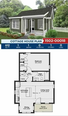 the cottage house plan is shown in two different colors