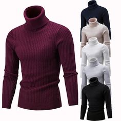 Pullover Mode, Outfit Uomo, High Neck Designs, Knit Men, High Neck Sweater, Sweater Men, Jeans Casual, Warm Sweaters, Pullover Shirt