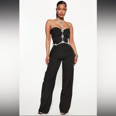 Blake Embellished Jumpsuit - Black Product Details Available In Black And White. Jumpsuit Embellished Halter Top Padded Sweetheart Top Functional Back Zipper Wide Leg Pant 34" Inseam 100% Polyester Black And White Jumpsuit, Mesh Romper, Embellished Jumpsuit, Fashion Nova Jumpsuit, Sweetheart Top, White Lace Romper, Tie Dye Jumpsuit, Satin Romper, Off Shoulder Romper