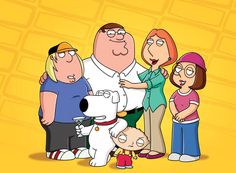 the family is standing together in front of a white phone case with an image of cartoon characters