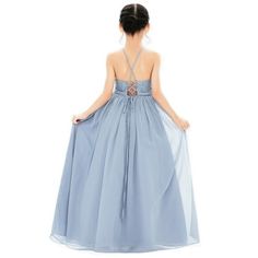 This gorgeous flower girl dress features elegant lace with halter neckline and criss-cross design in the back. The skirt has 3 layers, top 1st layer is made of chiffon, 2nd and 3rd layers are soft satin lining to bring comfort to your little girl while wearing the dress. Size: size 4.  Color: Blue.  Gender: female.  Age Group: kids. Pageant Dress For Prom Season With Corset Back, Prom Season Pageant Dress With Corset Back, Elegant Blue Princess Dress With Lace Bodice, Fitted Pageant Dress For Bridesmaids, Fitted Pageant Dress For Bridesmaid In Prom Season, Bridesmaid Fitted Pageant Dress For Prom, Fitted Bridesmaid Pageant Dress For Prom Season, Fitted Lace Bodice Pageant Dress For Prom Season, Fitted Lace Bodice Pageant Dress For Prom