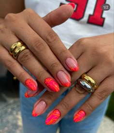 Vibrant Nails, Neon Nails, Oval Nails, Orange Nails, Hot Nails, Beauty Nail