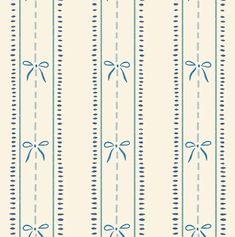 a blue and white striped wallpaper with bows on the top, two lines in the middle