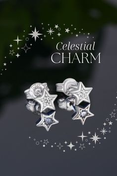 These CZ Sterling Silver Small Star Earrings add a dash of sparkle with their dainty star design and sparkling cubic zirconia stones. Perfect for day or night, they bring a hint of celestial charm to any outfit. Crescent Moon Necklace Silver, Constellation Earrings, Sparkly Accessories, North Star Necklace, Star Necklace Silver, Star Stud Earrings, Constellation Necklace