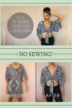 the instructions for how to tie a crop top and no sew it before sewing