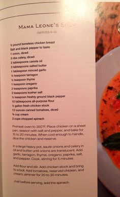 the recipe book is open to show what it's like to have soup in it