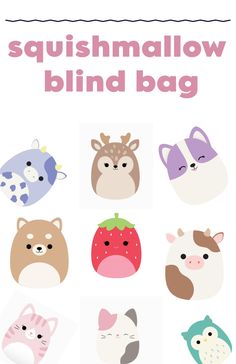 the squishmalow blind bag is shown with different animals