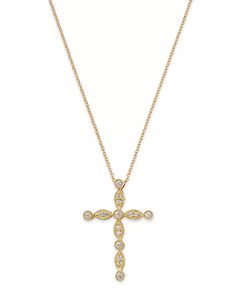 Bloomingdale's Fine Collection Diamond Cross Pendant Necklace in 14K Yellow Gold, 0.10 ct. t.w. - Exclusive   | Bloomingdale's Jewelry & Accessories Classic Single Cut Diamond Cross Pendant Jewelry, Elegant Single Cut Diamond Cross Pendant Jewelry, Elegant Single Cut Diamond Cross Pendant, Elegant Cross Pendant Diamond Necklace For Formal Occasions, Elegant Diamond Cross Pendant Necklace With Pave Setting, Elegant Diamond Cross Pendant Necklace, Elegant Cross Pendant Diamond Necklace With Single Cut Diamonds, Elegant 14k Gold Diamond Cross Pendant Necklace, Elegant Brilliant Cut Diamond Cross Pendant Necklace