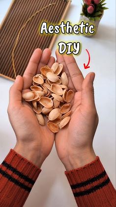 two hands holding some nuts in front of a radiator with the words aesthetic diy above it