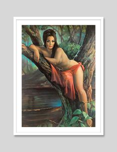 a painting of a naked woman sitting in a tree