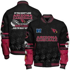 Arizona Cardinals NFL National Football Conference Unisex Varsity Jacket V12 VARSITY JACKET The varsity jacket is perfect for the ones who are looking for a statement outwear option to make a cool casual outfit. It is not only trendy but also a practical item to wear during the colder season. It is perfect for casual... Kansas City Chiefs Apparel, Chief Clothes, Sport Events, American Football League, Cardinals Nfl, Collar Leather Jacket, Knitted Collar, Women Camping, Collared Sweatshirt