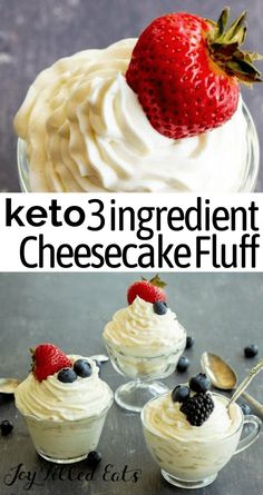 keto - 3 ingredient cheesecake fluff with berries and whipped cream on top