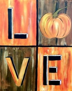 the word love is made up of blocks with pumpkins and leaves painted on them