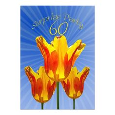 two yellow and red tulips with the words happy birthday