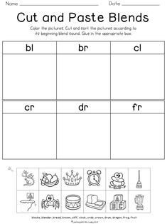 the cut and paste blends worksheet is shown in this printable version