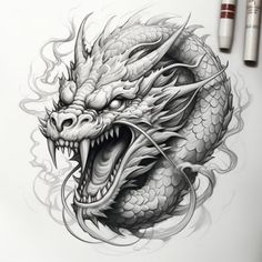 a drawing of a dragon with its mouth open