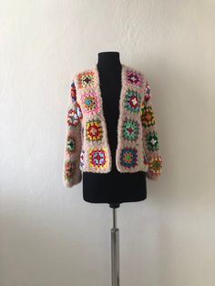 My crochet cardigans are a testament to the fervor, devotion, meticulousness, and heartfelt attention I devote to each piece. ❤️ *Hand knitted in 100% Cotton Yarn and Fur Yarn. *This granny square  crochet cardigan is personalized for you. You want me to knit this cardigan in different sizes, different length and colors for you, please contact me and send a private message please. WASH & CONSERVE * Hand wash or gentle machine wash; * The water temperature should not exced 30 degrees; * Do not bl Winter Cotton Cardigan With Granny Square, Winter Granny Square Long Sleeve Cardigan, Winter Cardigan With Granny Square Long Sleeves, Winter Cotton Cardigan With Granny Square Details, Granny Square Crochet Cardigan, Granny Square Cardigan Sweaters & Cardigans, Coat Crochet, Cardigan Handmade, Fur Cardigan