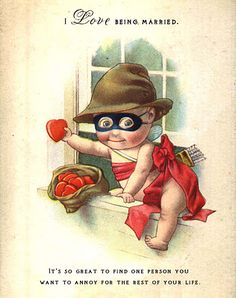 an old valentine card with a baby wearing a hat and goggles