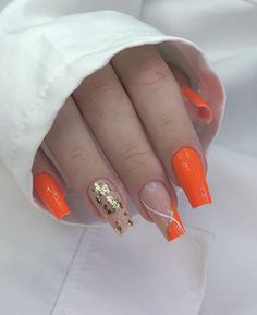 Neon Orange Nails, Orange Acrylic Nails, Neon Nails, Orange Nails, Luxury Nails, Types Of Nails, Stiletto Nails, Green Nails