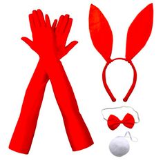 3 Pcs Rabbit Ear Headband Necktie Fluffy Ball Set Tail Long Satin Gloves Nwt Long Satin Gloves, Satin Gloves, Rabbit Ears, Ear Headbands, Necktie, Neck Tie, Gloves, Women Accessories, Satin