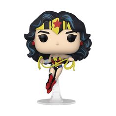 a pop vinyl figure is shown in the shape of a woman with black hair and red shoes