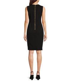 Calvin Klein Sleeveless Seam Front Scuba Crepe Crew Neck Sheath Dress | Dillard's Sleeveless Elastane Bodycon Dress With Back Zipper, Sleeveless Elastane Bodycon Dress For Work, Formal Sleeveless Bodycon Dress With Side Zipper, Sleeveless Bodycon Dress With Back Zipper For Work, Elastane Bodycon Dress With Back Zipper, Sheath Bodycon Dress With Back Zipper, Fitted Sleeveless Knee-length Dress With Side Zipper, Sheath Dress With Back Zipper In Elastane, Calvin Klein Stretch Sheath Bodycon Dress