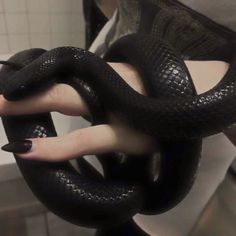 a woman holding a black snake in her hand