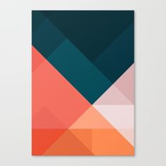 an abstract geometric design with orange, blue and green colors on white background canvas print