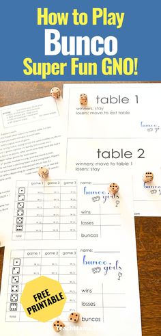 printable bunco game for kids to play on the table with text overlay that reads how to play bunco super fun gno