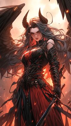 Fantasy Wallpaper, Female Demons, Fantasy Demon, Vampire Art, Fantasy Armor, Fantasy Artwork, Character Portraits, Dark Fantasy Art